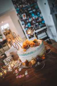 High angle view of cake on table