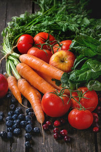 Close-up of fruits and vegetables on table