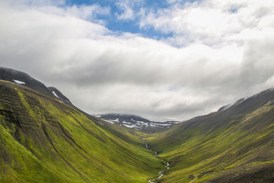 Scenic view of green landscape against sky