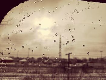 Close-up of raindrops on glass window