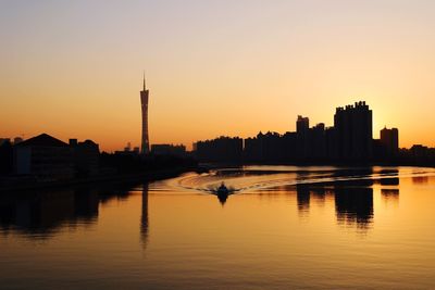 Silhouetted skyline during sunset