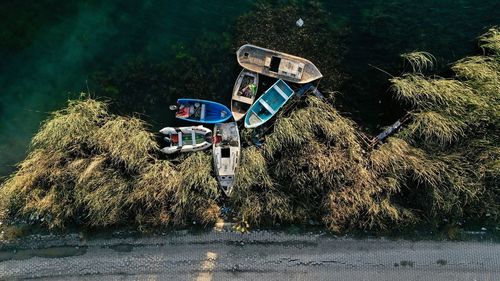 High angle view of abandoned cars on road