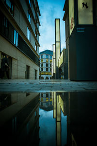 Reflection of buildings in lake