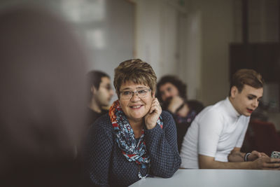 Smiling woman looking away