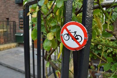 Close-up of information sign