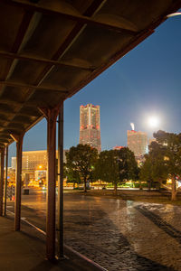 Buildings in city at night