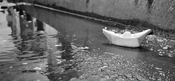 High angle view of wet floating on water