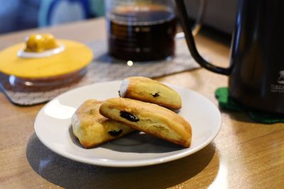High angle view of breakfast served on table