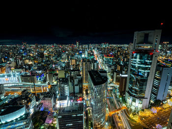 Aerial view of illuminated city