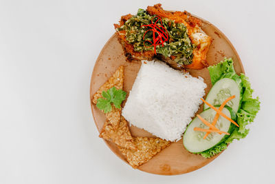 High angle view of food on table