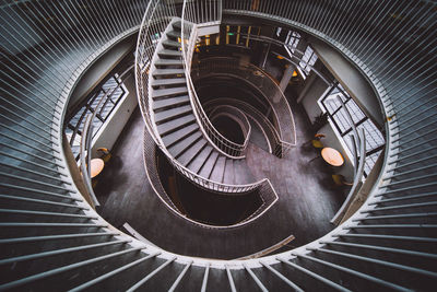 High angle view of spiral staircase in building