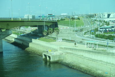 High angle view of bridge over river against sky