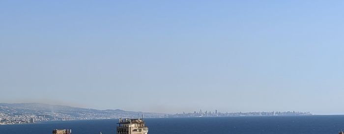Scenic view of sea against clear sky during winter