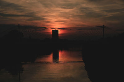 Beautiful sunset over the silhouette skyline of mannheim