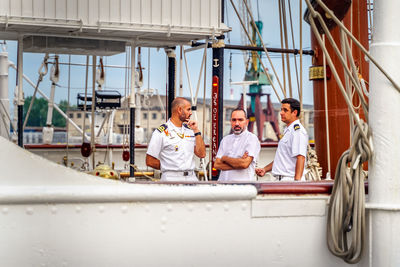 Group of people working in boat