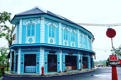 Facade of building against blue sky