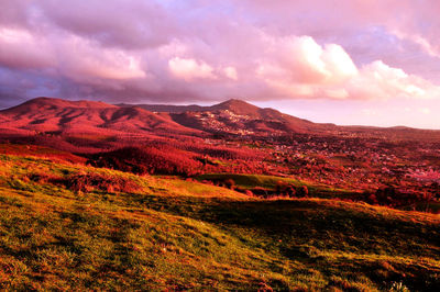 Scenic view of landscape against cloudy sky