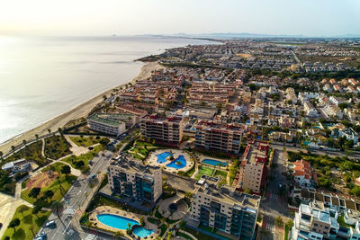 High angle view of buildings in city