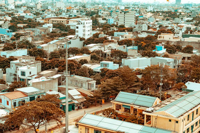 High angle view of buildings in city