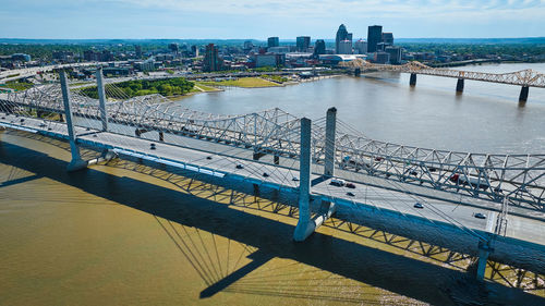 High angle view of bridge over river in city