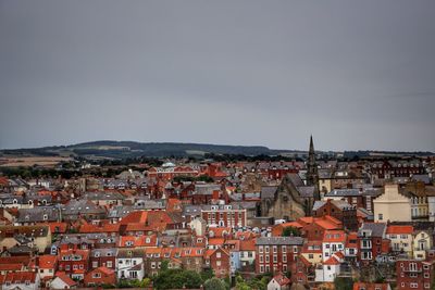 High angle view of townscape against sky