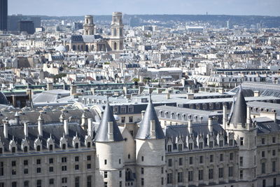 High angle view of buildings in city