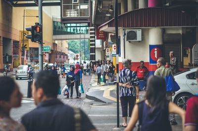 People walking on city street