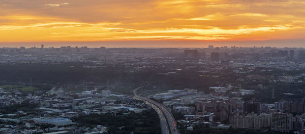 Panorama view of taipei city from kite hill at evening