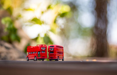 Close-up of toy car on table