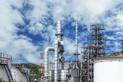 Refinery from industrial field, oil refinery in factory with cloudy sky.