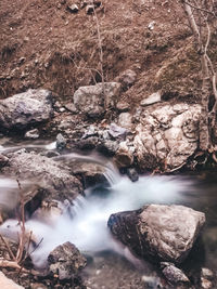 Stream flowing through rocks in forest