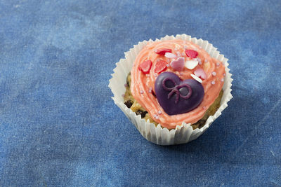 Close-up of cupcake against white background