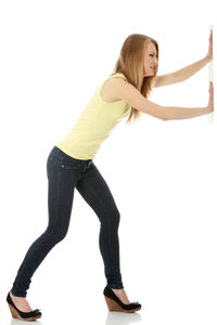 Full length of woman against white background
