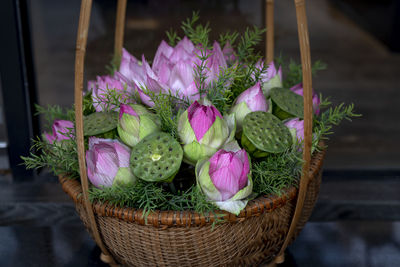 Close-up of potted plant in basket at market