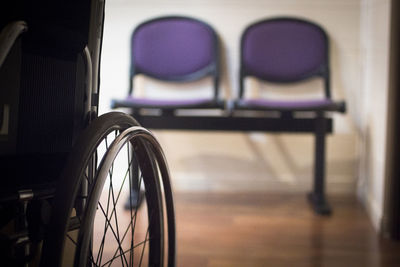 Close-up of wheelchair in hospital