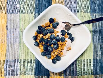 High angle view of breakfast on table