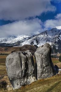 Scenic view of snowcapped mountain against sky