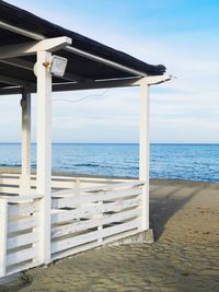 Built structure on beach against sky