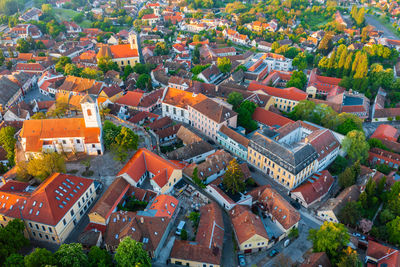 Szentendre, hungary the city of arts from birds eye view. aerial cityscape