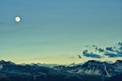 Scenic view of snow covered mountains against sky