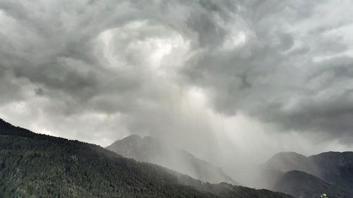 Scenic view of mountains against cloudy sky