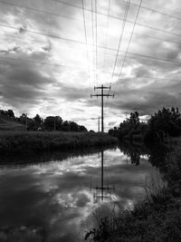 Electricity pylon on landscape against sky