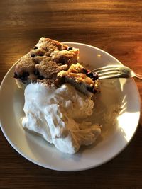 High angle view of dessert in plate on table