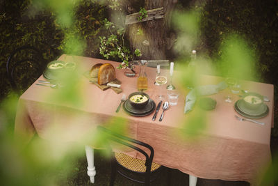 High angle view of drink on table
