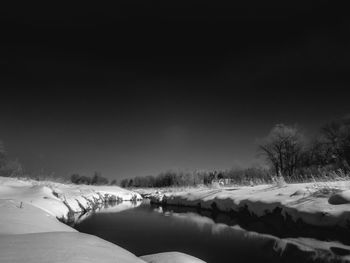 Scenic view of lake against sky during winter