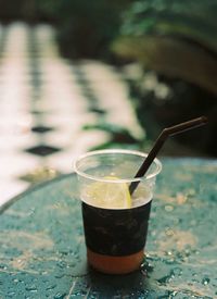 Close-up of drink in glass on table