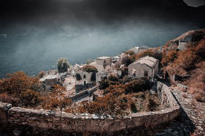 High angle view of buildings on mountain