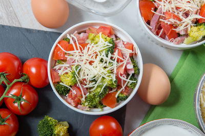 High angle view of vegetables in bowl