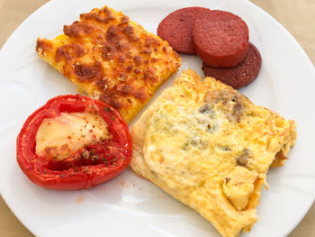 High angle view of food served in plate