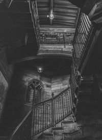 High angle view of spiral staircase in old building